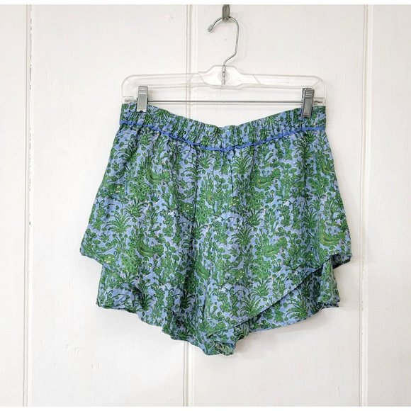Anthropologie Simone Tiered Rayon Linen Shorts Green Botanical Print - Picture 2 of 5